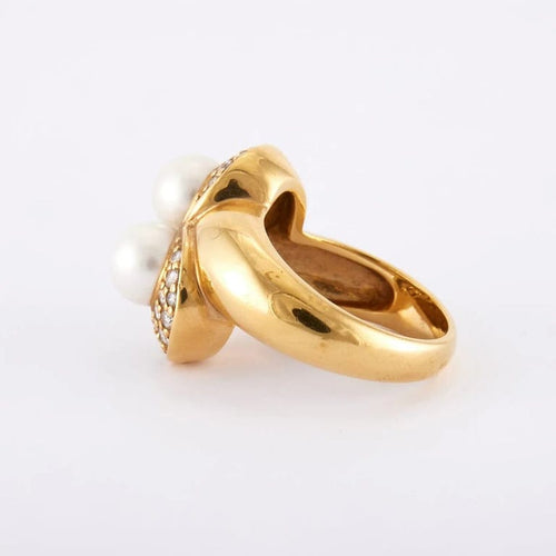 Bague 54 / Jaune / Or 750 Bague Toi et Moi perles et Diamants 58 Facettes 130160R