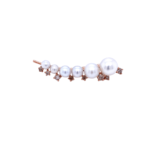 Boucles d'oreilles Boucle d’oreille - Pendante en or rose 14K, perles et diamants 58 Facettes