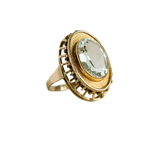 Bague 55 Bague vintage - Aquamarine ovale 6,0 ct en or jaune 750 58 Facettes 2611