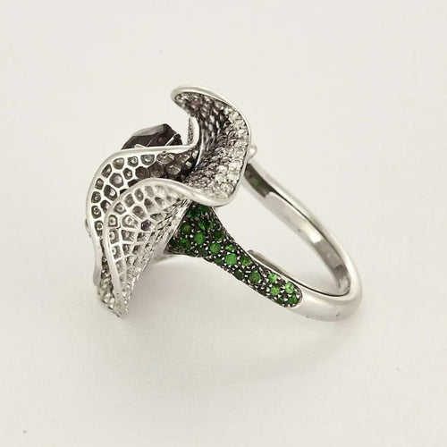 Bague 65 Bague fleur en or blanc 18k et diamants, tsavorites, améthyste 58 Facettes LJ25-309