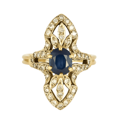 Bague 49 Bague marquise en or jaune 18K avec saphir et diamants 58 Facettes 58FC129