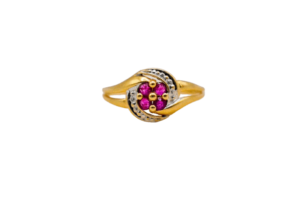 Bague 53 Bague tourbillon à volutes en or jaune 18 carats et rubis 58 Facettes 3873