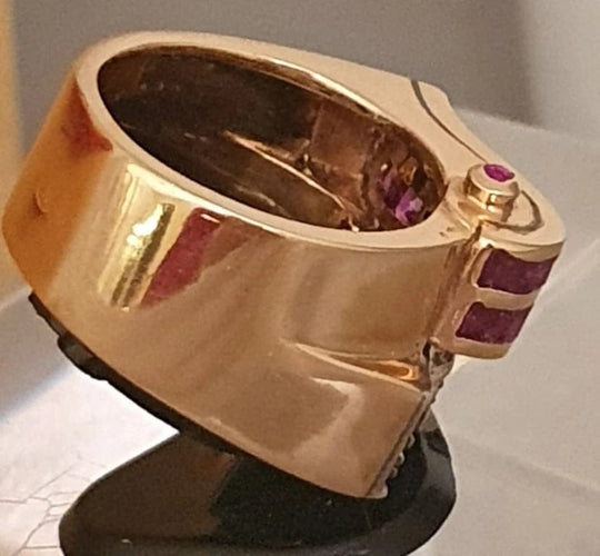 Bague 56 Bague "Vague" 2 Ors Rubis Diamants 58 Facettes R 1369  Ree