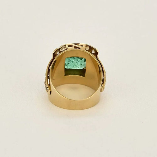 Bague 53 Bague entourage en or jaune 18k avec émeraude et diamants 58 Facettes LJ 25- 288