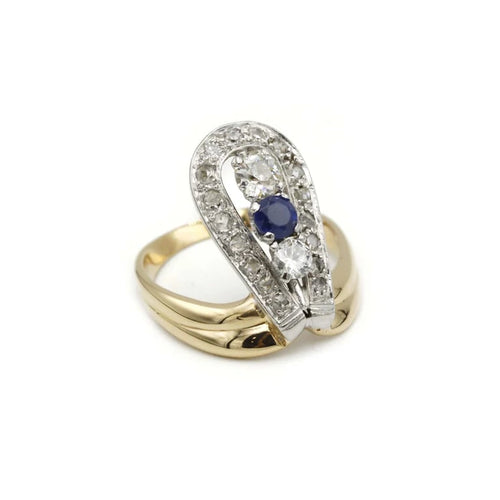 Bague 59 Bague or jaune platine diamants saphir 58 Facettes 240325R