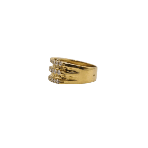 Bague 54 Bague or jaune 18 carats sertie de 3 rangées de diamants 58 Facettes