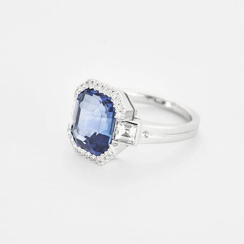 Bague 53,5 Bague - Saphir 6 ct et diamants en or blanc 18k 58 Facettes LJ21