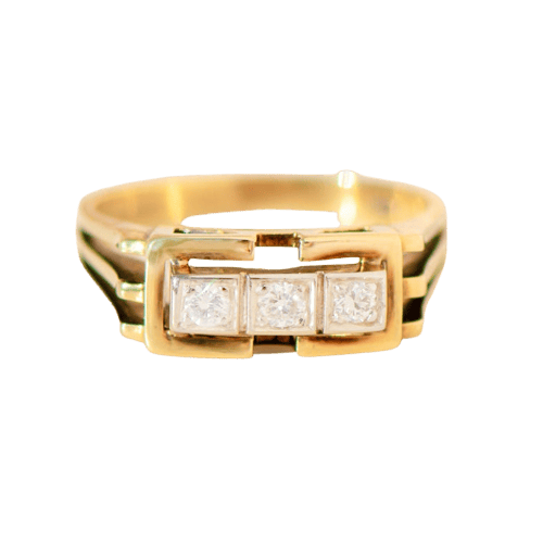 Bague 59 Bague vintage en or jaune 14 carats avec trois diamants 58 Facettes