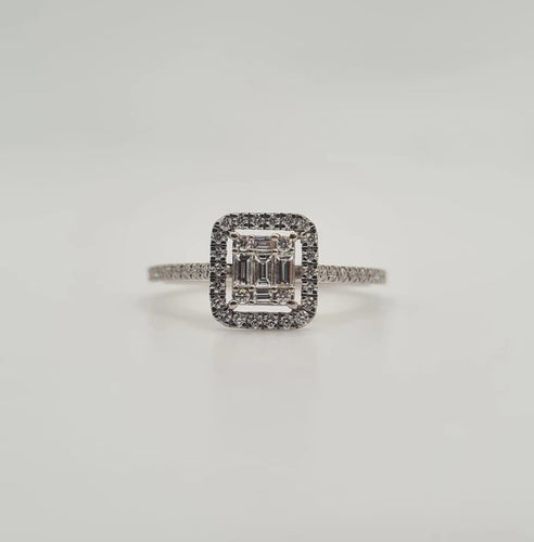 Bague 53 Bague or blanc sertie de diamants baguettes 58 Facettes