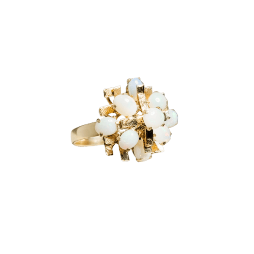Bague 58.5 Bague en or jaune 14 carats avec 9 opales cabochon 58 Facettes 2992