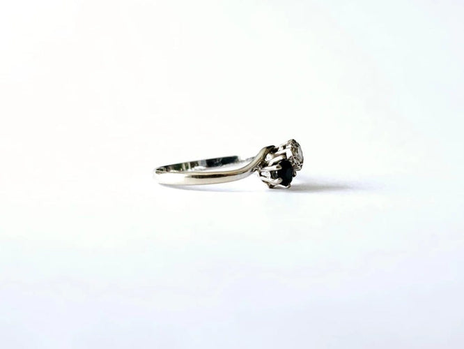 Bague 53 Bague toi et moi en or blanc 18 k avec diamant et saphir 58 Facettes