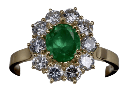 Bague 51.5 Bague fleur émeraude ovale et diamants en or jaune 18k 58 Facettes BA 123