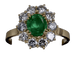 Bague 51.5 Bague fleur émeraude ovale et diamants en or jaune 18k 58 Facettes BA 123