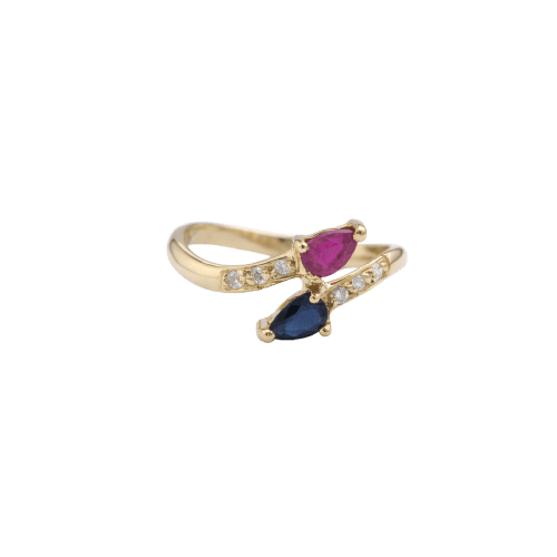 Bague 51 Bague Toi & Moi en or jaune 18 carats, saphir, rubis et diamants 58 Facettes 34470