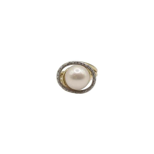 Bague 50 Bague or jaune sertie d’une perle de culture et diamants naturels 58 Facettes