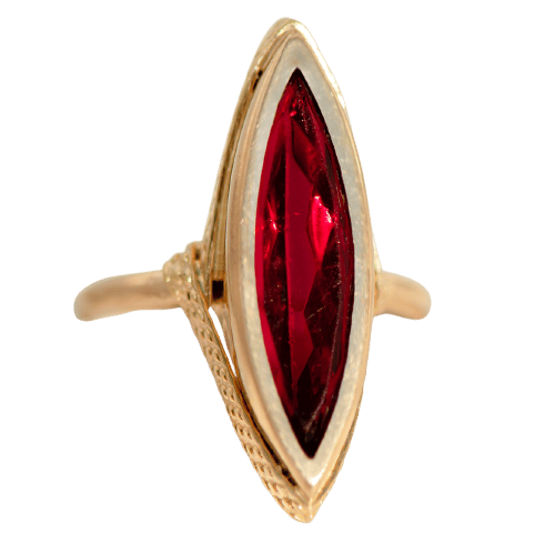 Bague 52 Bague navette vintage en or jaune 18 carats avec rubis synthétique 58 Facettes