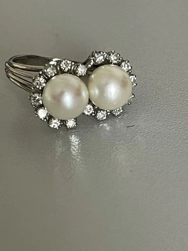 Bague 60 Bague Or Gris Perles Diamants 58 Facettes 5478
