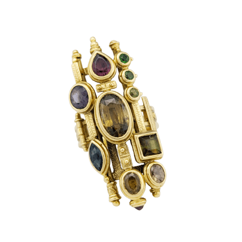 Bague 53 Bague architecturale en or jaune 18 carats et pierres fines 58 Facettes 34550