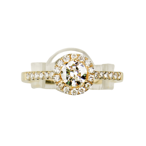 Bague 52.5 Bague halo en or jaune 18 carats avec diamants 58 Facettes 2952