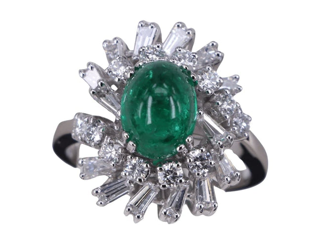 Bague 54 Cabochon Mixte Émeraude Or Blanc Diamant 58 Facettes BA-452