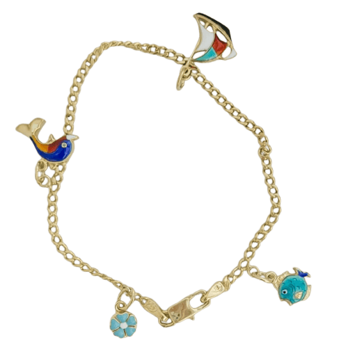 Bracelet Bracelet - Poissons et charms en or jaune 14K émaillé 58 Facettes 3138