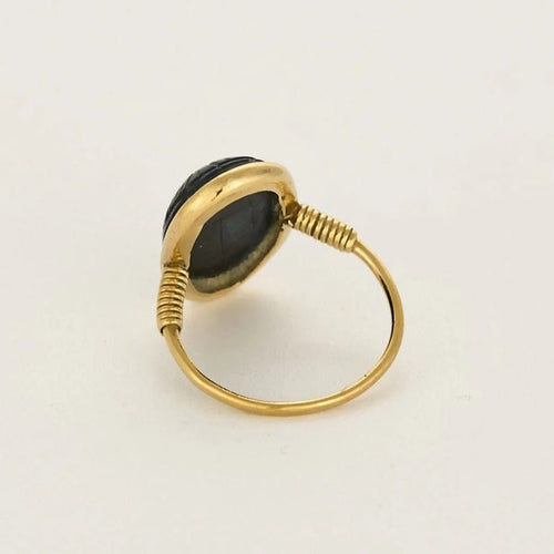 Bague 52 Bague scarabée cabochon en or jaune 18k et pierre dure décorative 58 Facettes DADB-11