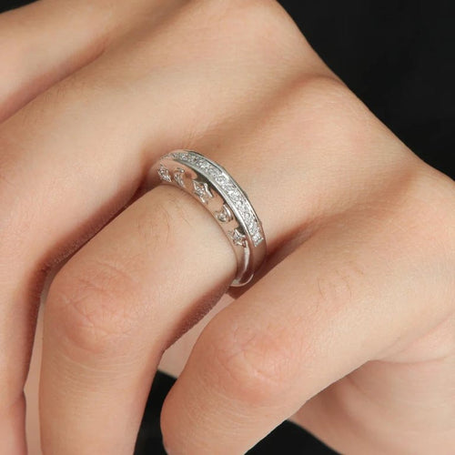 Bague 53 Bague Lunes et Étoiles en or gris et diamants 58 Facettes