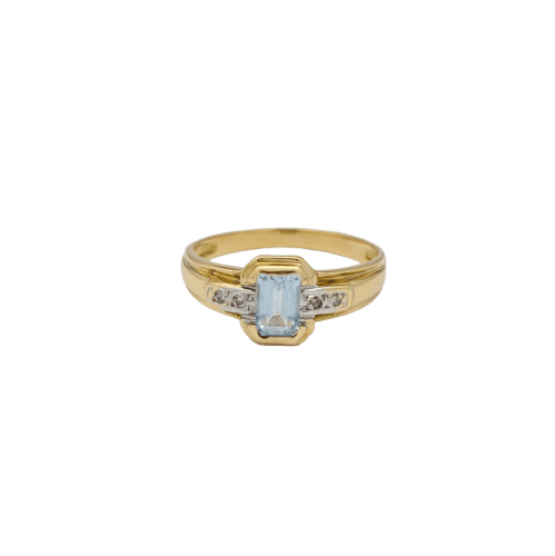 Bague 57 Bague en or jaune 18 carats avec aigue-marine et diamants 58 Facettes 32640