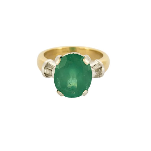 Bague 56 Bague - Bague godronnée en or jaune et blanc 18k, émeraude et diamants 58 Facettes LJ24-1