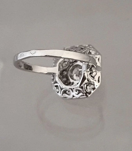 Bague 53.5 Bague Style Art Déco Octogonale Diamants Or Blanc 58 Facettes R 1656
