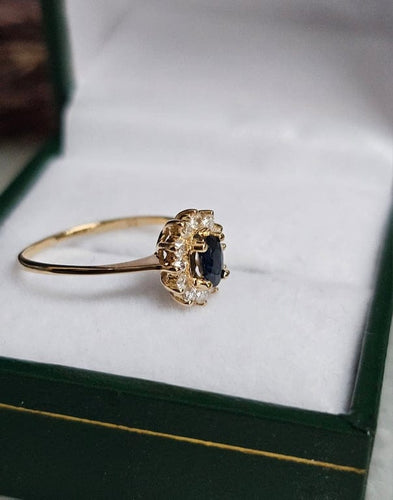 Bague 52 Bague marguerite vintage en or jaune 18 carats, saphir et diamants 58 Facettes 704