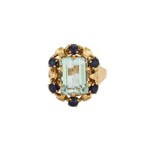 Bague 55 Bague cocktail en or rose et aigüe-marine, saphirs bleus 58 Facettes MB3