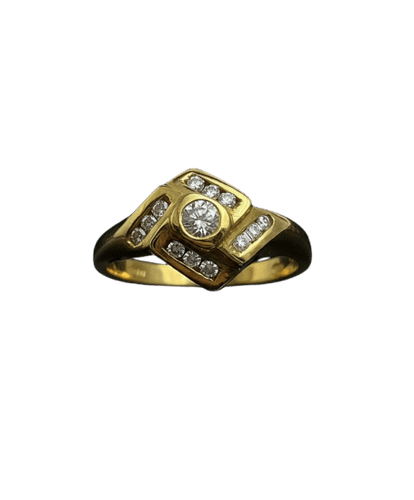 Bague Bague romboïdale années 1990 en or jaune 18 carats et diamants 58 Facettes