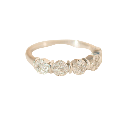 Bague 54 Bague en or blanc 14 carats à motif floral et diamants, taille 54 58 Facettes