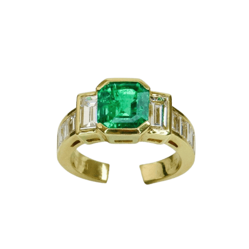 Bague 54 Bague - Or jaune 18 carats avec émeraudes et diamants 58 Facettes 1707