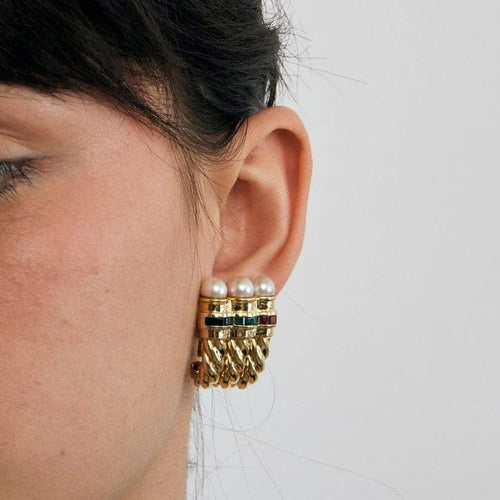 Boucles d'oreilles Boucles d’oreilles clips corne d’abondance en or jaune 18k et pierres 58 Facettes AB32