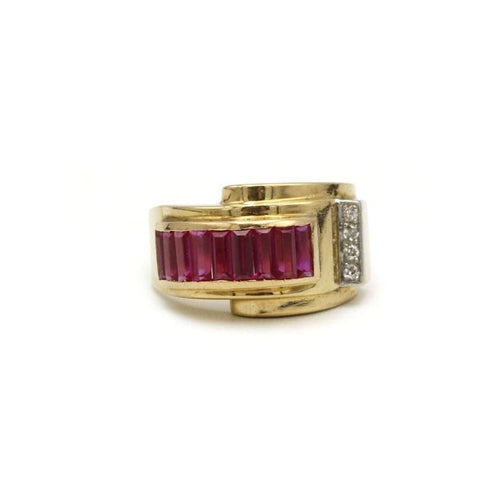 Bague 57 Bague TANK Or jaune Rubis Diamants 58 Facettes 240038R