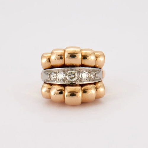 Bague 40 Bague Or Jaune Godronné Diamants 58 Facettes LOT 4081