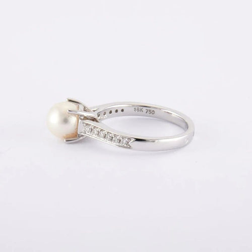 Bague 52 / Blanc/Gris / Or 750 Bague Solitaire Perle et diamants 58 Facettes 130136R-160047R
