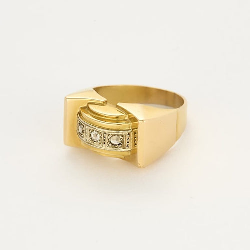 Bague 55 Bague Tank en or jaune et or gris, diamants taillés en rose 58 Facettes ANGE0148