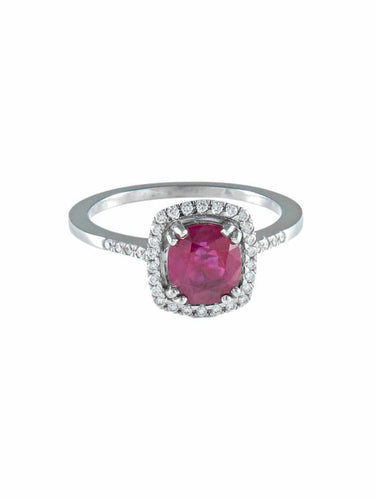 Bague 52 Bague coussin rubis en or gris palladié et diamants 58 Facettes 41950019