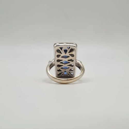 Bague 49.5 Bague or blanc, saphirs ovales et diamants 58 Facettes