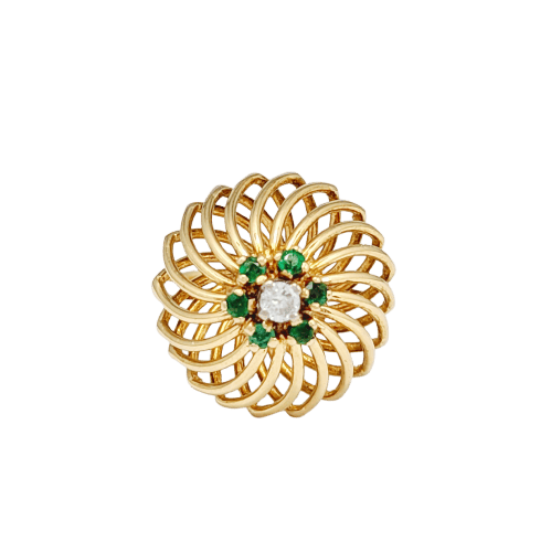 Bague 48 Bague en or jaune 18 carats avec diamant et pierres vertes 58 Facettes 32611