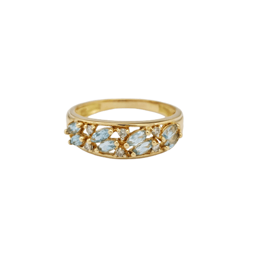 Bague 60 Bague en or jaune 18 carats et aigues-marines taille marquise 58 Facettes 33287