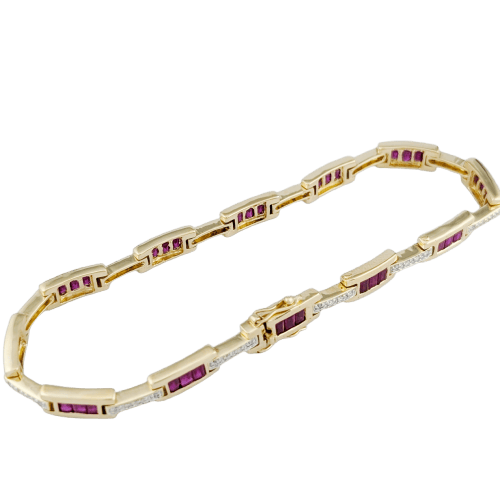 Bracelet Bracelet en or jaune 18 carats avec rubis et diamants 58 Facettes 33380