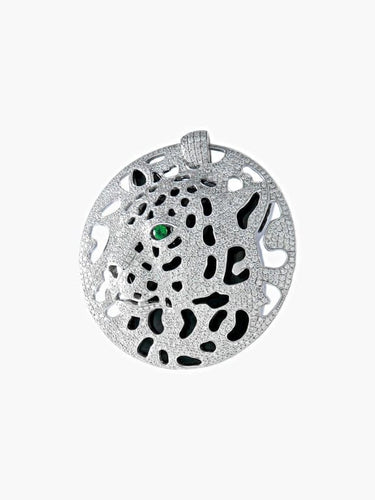 Pendentif Pendentif panthère en or gris et diamants, onyx et tsavorite 58 Facettes 452 50017