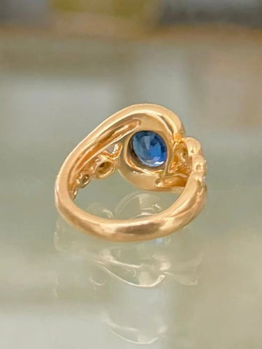 Bague 53 Bague Tourbillon cocktail en or jaune 18 carats saphir et diamants 58 Facettes