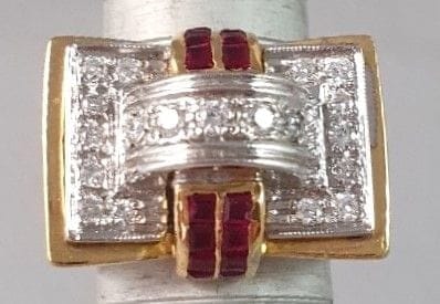 Bague 57 Bague tank 2 Ors Diamants Rubis 58 Facettes 1268  Mxae