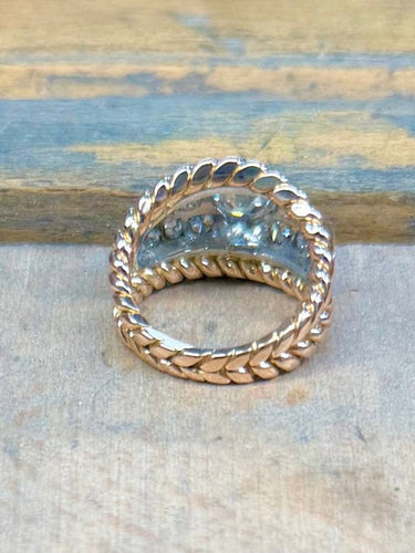 Bague 50 Bague bandeau double jonc torsadé en or blanc et or rose, diamants 58 Facettes bM