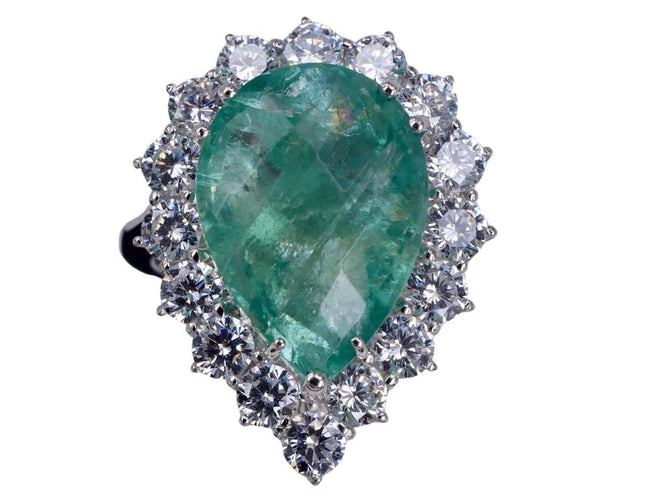 Bague Bague Poire Colombienne Emeraude et Diamants Or blanc 18 carats 58 Facettes BA-1279